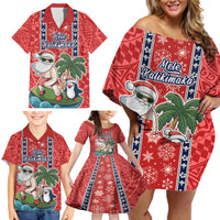 Custom Hawaii Christmas Family Matching Off Shoulder Short Dress and Hawaiian Shirt The Santa Surfing Hawaii Xmas Style LT03 - Polynesian Pride