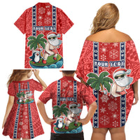 Custom Hawaii Christmas Family Matching Off Shoulder Short Dress and Hawaiian Shirt The Santa Surfing Hawaii Xmas Style LT03 - Polynesian Pride