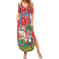 Custom Hawaii Christmas Family Matching Summer Maxi Dress and Hawaiian Shirt The Santa Surfing Hawaii Xmas Style LT03 Mom's Dress Red - Polynesian Pride
