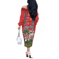 Custom Hawaii Christmas Off The Shoulder Long Sleeve Dress The Santa Surfing Hawaii Xmas Style LT03 - Polynesian Pride