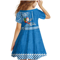 Custom Hawaii Mele Kalikimaka Family Matching Mermaid Dress and Hawaiian Shirt Santa Riding The DolPhin Mix Kakau Pattern Blue Style LT03 - Polynesian Pride