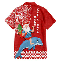 Hawaii Mele Kalikimaka Family Matching Summer Maxi Dress and Hawaiian Shirt Santa Riding The DolPhin Mix Kakau Pattern Red Style LT03 - Polynesian Pride