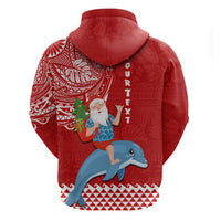 Custom Hawaii Mele Kalikimaka Hoodie Santa Riding The DolPhin Mix Kakau Pattern Red Style LT03 - Polynesian Pride