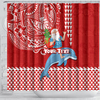 Custom Hawaii Mele Kalikimaka Shower Curtain Santa Riding The DolPhin Mix Kakau Pattern Red Style LT03 - Polynesian Pride
