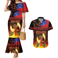 Samoan Siva Afi Couples Matching Mermaid Dress and Hawaiian Shirt Tribal Performers of Samoan Fire Knife Dancing LT03 Black - Polynesian Pride