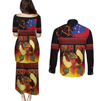 Samoan Siva Afi Couples Matching Puletasi and Long Sleeve Button Shirt Tribal Performers of Samoan Fire Knife Dancing LT03 - Polynesian Pride