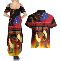 Samoan Siva Afi Couples Matching Summer Maxi Dress and Hawaiian Shirt Tribal Performers of Samoan Fire Knife Dancing LT03 - Polynesian Pride