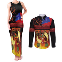 Samoan Siva Afi Couples Matching Tank Maxi Dress and Long Sleeve Button Shirt Tribal Performers of Samoan Fire Knife Dancing LT03 Black - Polynesian Pride