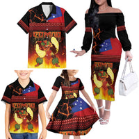 Samoan Siva Afi Family Matching Off The Shoulder Long Sleeve Dress and Hawaiian Shirt Tribal Performers of Samoan Fire Knife Dancing LT03 - Polynesian Pride
