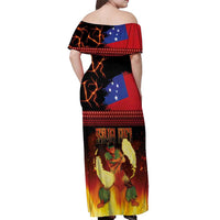 Samoan Siva Afi Off Shoulder Maxi Dress Tribal Performers of Samoan Fire Knife Dancing LT03 - Polynesian Pride