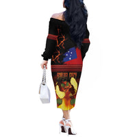 Samoan Siva Afi Off The Shoulder Long Sleeve Dress Tribal Performers of Samoan Fire Knife Dancing LT03 - Polynesian Pride