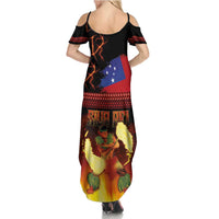 Samoan Siva Afi Summer Maxi Dress Tribal Performers of Samoan Fire Knife Dancing
