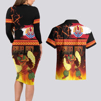 Tahitian Siva Afi Couples Matching Long Sleeve Bodycon Dress and Hawaiian Shirt Tribal Performers of Tahitian Fire Knife Dancing LT03 - Polynesian Pride
