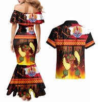 Tahitian Siva Afi Couples Matching Mermaid Dress and Hawaiian Shirt Tribal Performers of Tahitian Fire Knife Dancing LT03 - Polynesian Pride