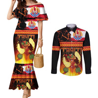 Tahitian Siva Afi Couples Matching Mermaid Dress and Long Sleeve Button Shirt Tribal Performers of Tahitian Fire Knife Dancing LT03 Black - Polynesian Pride