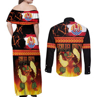 Tahitian Siva Afi Couples Matching Off Shoulder Maxi Dress and Long Sleeve Button Shirt Tribal Performers of Tahitian Fire Knife Dancing LT03 - Polynesian Pride