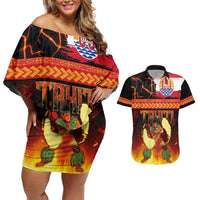 Tahitian Siva Afi Couples Matching Off Shoulder Short Dress and Hawaiian Shirt Tribal Performers of Tahitian Fire Knife Dancing LT03 Black - Polynesian Pride