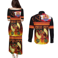 Tahitian Siva Afi Couples Matching Puletasi and Long Sleeve Button Shirt Tribal Performers of Tahitian Fire Knife Dancing LT03 - Polynesian Pride
