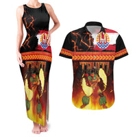 Tahitian Siva Afi Couples Matching Tank Maxi Dress and Hawaiian Shirt Tribal Performers of Tahitian Fire Knife Dancing LT03 Black - Polynesian Pride