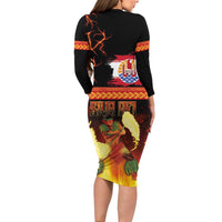 Tahitian Siva Afi Family Matching Long Sleeve Bodycon Dress and Hawaiian Shirt Tribal Performers of Tahitian Fire Knife Dancing LT03 - Polynesian Pride