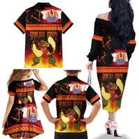 Tahitian Siva Afi Family Matching Off The Shoulder Long Sleeve Dress and Hawaiian Shirt Tribal Performers of Tahitian Fire Knife Dancing LT03 - Polynesian Pride