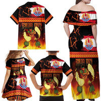 Tahitian Siva Afi Family Matching Off Shoulder Maxi Dress and Hawaiian Shirt Tribal Performers of Tahitian Fire Knife Dancing LT03 - Polynesian Pride