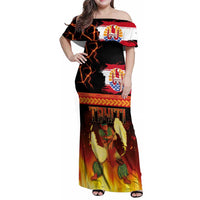 Tahitian Siva Afi Family Matching Off Shoulder Maxi Dress and Hawaiian Shirt Tribal Performers of Tahitian Fire Knife Dancing LT03 Mom's Dress Black - Polynesian Pride