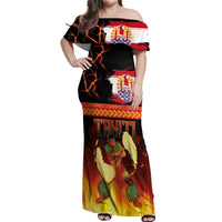 Tahitian Siva Afi Off Shoulder Maxi Dress Tribal Performers of Tahitian Fire Knife Dancing LT03 Women Black - Polynesian Pride