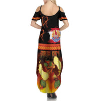 Tahitian Siva Afi Summer Maxi Dress Tribal Performers of Tahitian Fire Knife Dancing LT03 - Polynesian Pride
