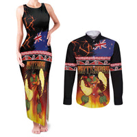 Aotearoa Siva Afi Couples Matching Tank Maxi Dress and Long Sleeve Button Shirt Tribal Performers of Aotearoa Fire Knife Dancing LT03 Black - Polynesian Pride