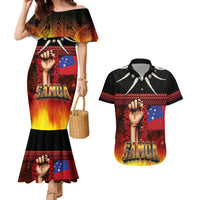 Personalised Samoan Spirit - Samoa Tribal Heritage Couples Matching Mermaid Dress and Hawaiian Shirt LT03 Black - Polynesian Pride