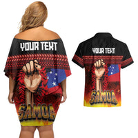 Personalised Samoan Spirit - Samoa Tribal Heritage Couples Matching Off Shoulder Short Dress and Hawaiian Shirt LT03 - Polynesian Pride