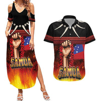 Personalised Samoan Spirit - Samoa Tribal Heritage Couples Matching Summer Maxi Dress and Hawaiian Shirt LT03 Black - Polynesian Pride