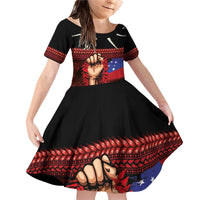 Personalised Samoan Spirit - Samoa Tribal Heritage Family Matching Off Shoulder Short Dress and Hawaiian Shirt LT03 Daughter's Dress Black - Polynesian Pride