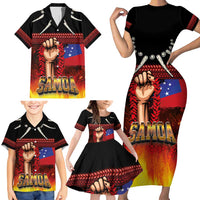 Personalised Samoan Spirit - Samoa Tribal Heritage Family Matching Short Sleeve Bodycon Dress and Hawaiian Shirt LT03 - Polynesian Pride