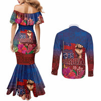 Proud of Samoa Couples Matching Mermaid Dress and Long Sleeve Button Shirt Ula Nifo with Samoa 685 and Hibiscus Tapa Tribal Pattern LT03 - Polynesian Pride