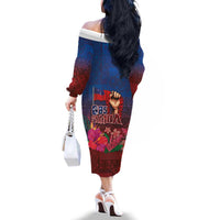 Proud of Samoa Family Matching Off The Shoulder Long Sleeve Dress and Hawaiian Shirt Ula Nifo with Samoa 685 and Hibiscus Tapa Tribal Pattern LT03 - Polynesian Pride