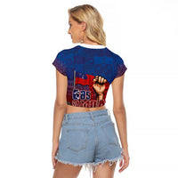 Proud of Samoa Raglan Cropped T Shirt Ula Nifo with Samoa 685 and Hibiscus Tapa Tribal Pattern
