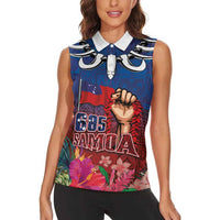 Proud of Samoa Women Sleeveless Polo Shirt Ula Nifo with Samoa 685 and Hibiscus Tapa Tribal Pattern LT03 - Polynesian Pride