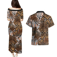 Fiji Masi Tapa Tribal Couples Matching Puletasi and Hawaiian Shirt Old Hibiscus Vintage Style LT03 - Polynesian Pride