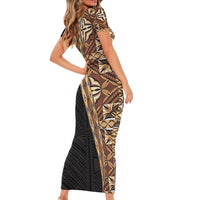 Samoan Siapo Family Matching Short Sleeve Bodycon Dress and Hawaiian Shirt - Tatau Pattern Half Style Retro Mode LT03