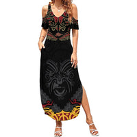 Custom New Zealand Rugby Summer Maxi Dress Black Fern Maori Tribal Pattern LT03 Women Black - Polynesian Pride