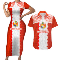 Custom Tonga Rugby Couples Matching Short Sleeve Bodycon Dress and Hawaiian Shirt Ikale Tahi Ngatu Tribal Pattern LT03 Orange - Polynesian Pride