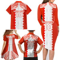 Custom Tonga Rugby Family Matching Long Sleeve Bodycon Dress and Hawaiian Shirt Ikale Tahi Ngatu Tribal Pattern LT03 - Polynesian Pride