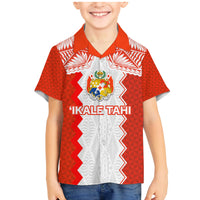 Custom Tonga Rugby Family Matching Mermaid Dress and Hawaiian Shirt Ikale Tahi Ngatu Tribal Pattern LT03 Son's Shirt Orange - Polynesian Pride