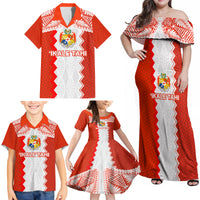 Custom Tonga Rugby Family Matching Off Shoulder Maxi Dress and Hawaiian Shirt Ikale Tahi Ngatu Tribal Pattern LT03 - Polynesian Pride