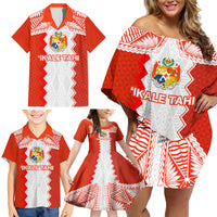 Custom Tonga Rugby Family Matching Off Shoulder Short Dress and Hawaiian Shirt Ikale Tahi Ngatu Tribal Pattern LT03 - Polynesian Pride
