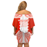 Custom Tonga Rugby Family Matching Off Shoulder Short Dress and Hawaiian Shirt Ikale Tahi Ngatu Tribal Pattern LT03 - Polynesian Pride