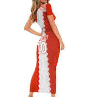 Custom Tonga Rugby Family Matching Short Sleeve Bodycon Dress and Hawaiian Shirt Ikale Tahi Ngatu Tribal Pattern LT03 - Polynesian Pride