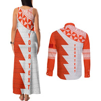 Custom Tonga Rugby Couples Matching Tank Maxi Dress and Long Sleeve Button Shirt Ikale Tahi Ngatu Tribal Pattern Half Style LT03 - Polynesian Pride
